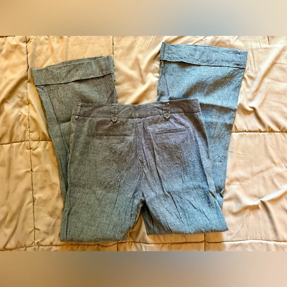 BCBG Max Azria women's Gray Denim- looking Linen Wide-Leg Pants, size 8 GUC - Picture 5 of 8